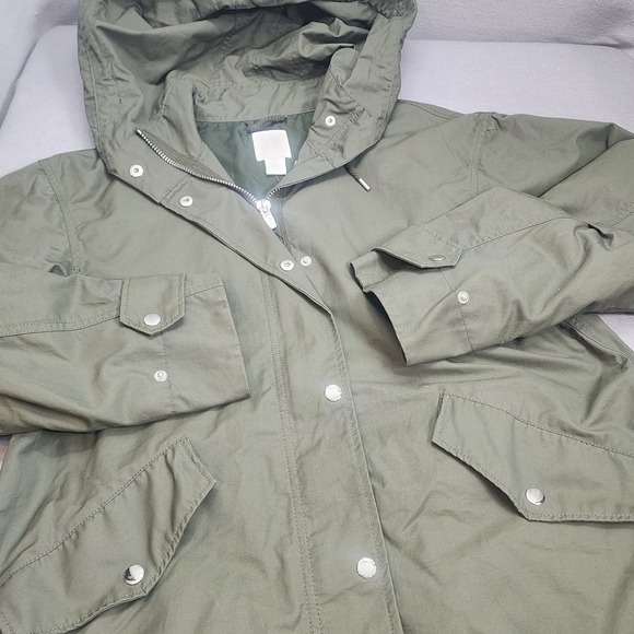 H&M Jackets & Blazers - H&M Utility Jacket Olive Green Hooded Drawstring Hem Womens Size‎ 4
